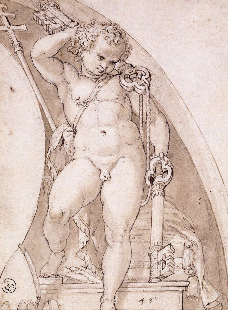 Papalık Anahtarlarını Tutan Daimi Bir Putto: Bir Lunette İçin Bir Çalışma, c.1575 by Orazio Samacchini