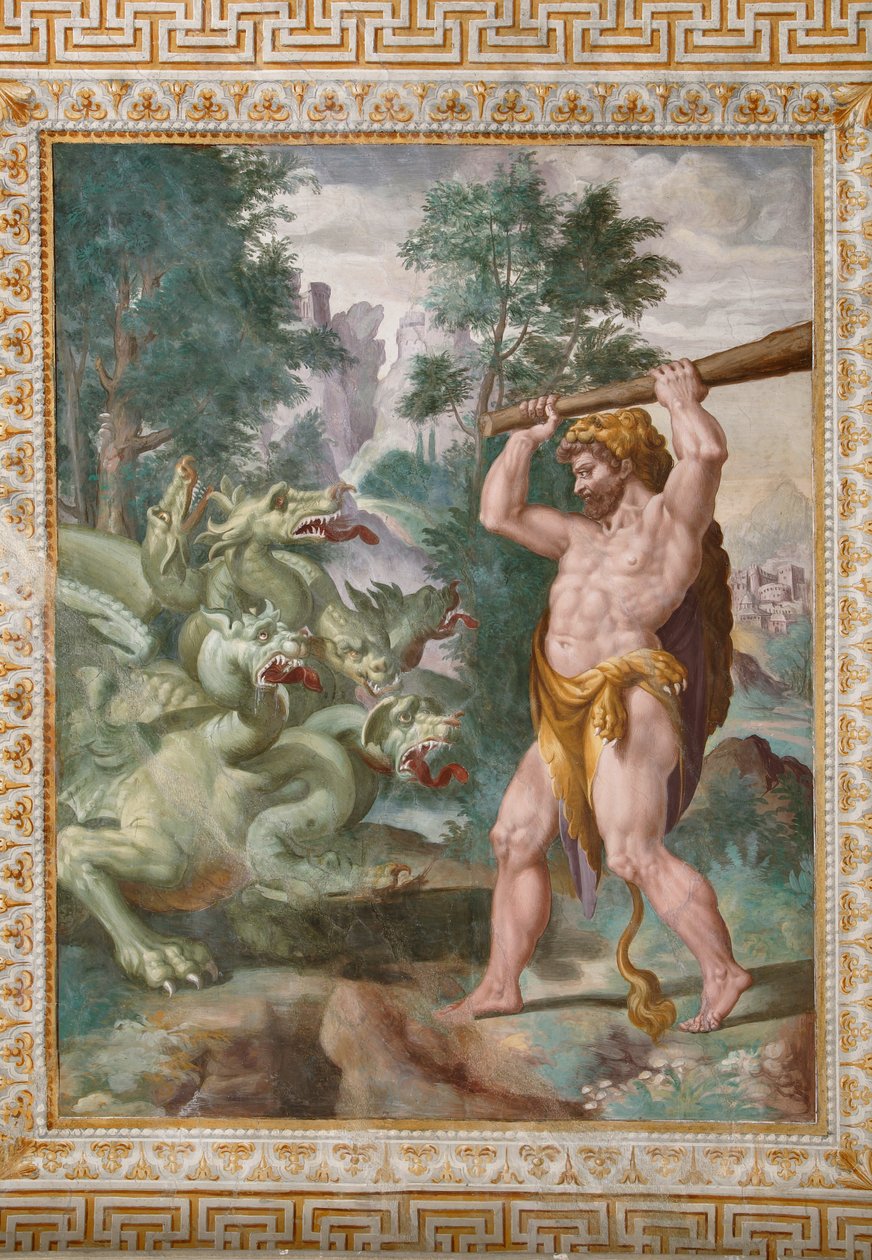 Lernaean Hydra ile savaşan Herkül, Herkül Hikayelerinden detay by Orazio Samacchini