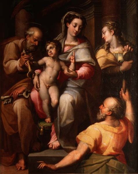 Aziz Petrus ve Aziz Mary Magdalene ile Kutsal Aile by Orazio Samacchini