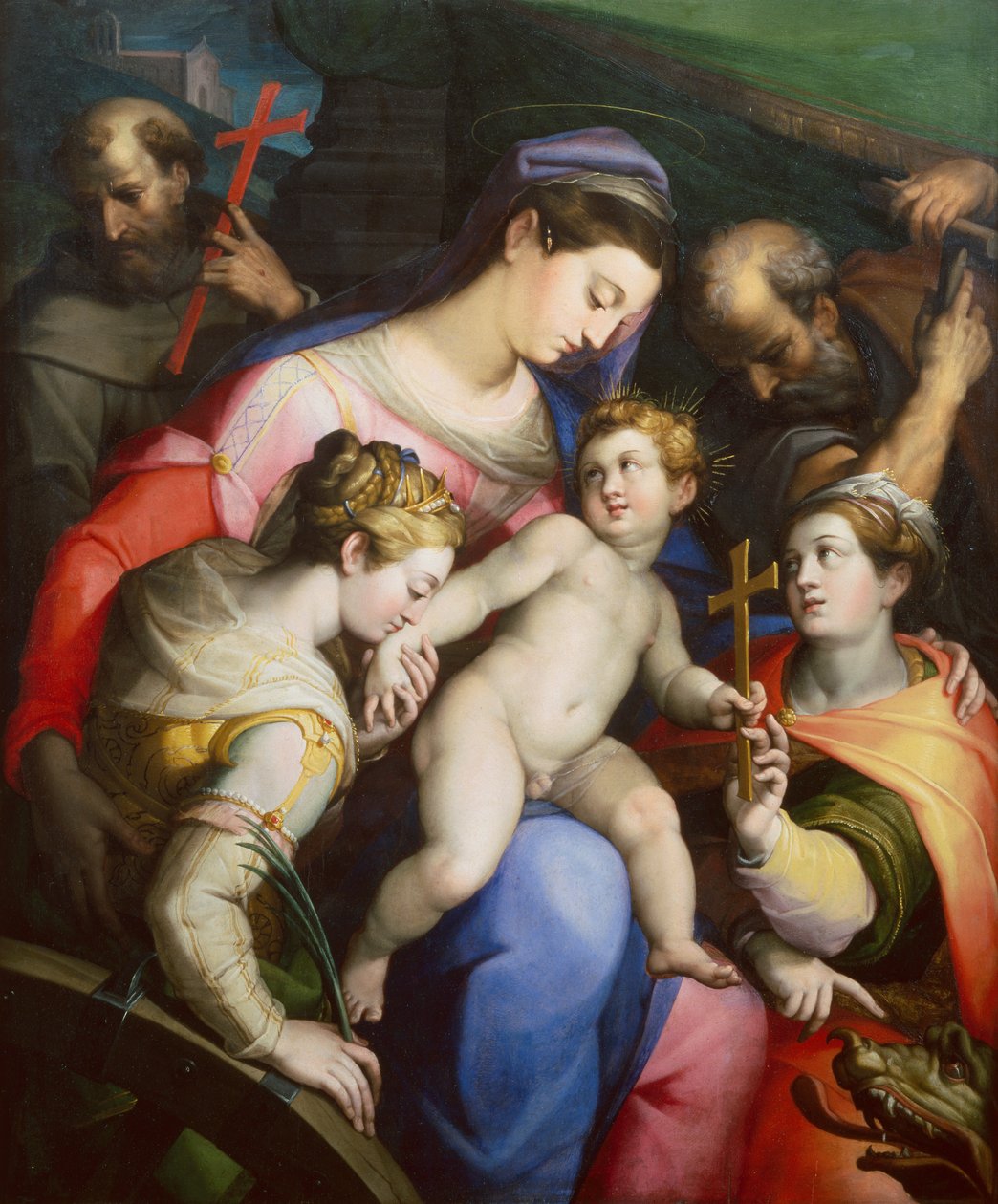 Aziz Margaret, Catherine ve Francis ile Kutsal Aile (petrol) by Orazio Samacchini