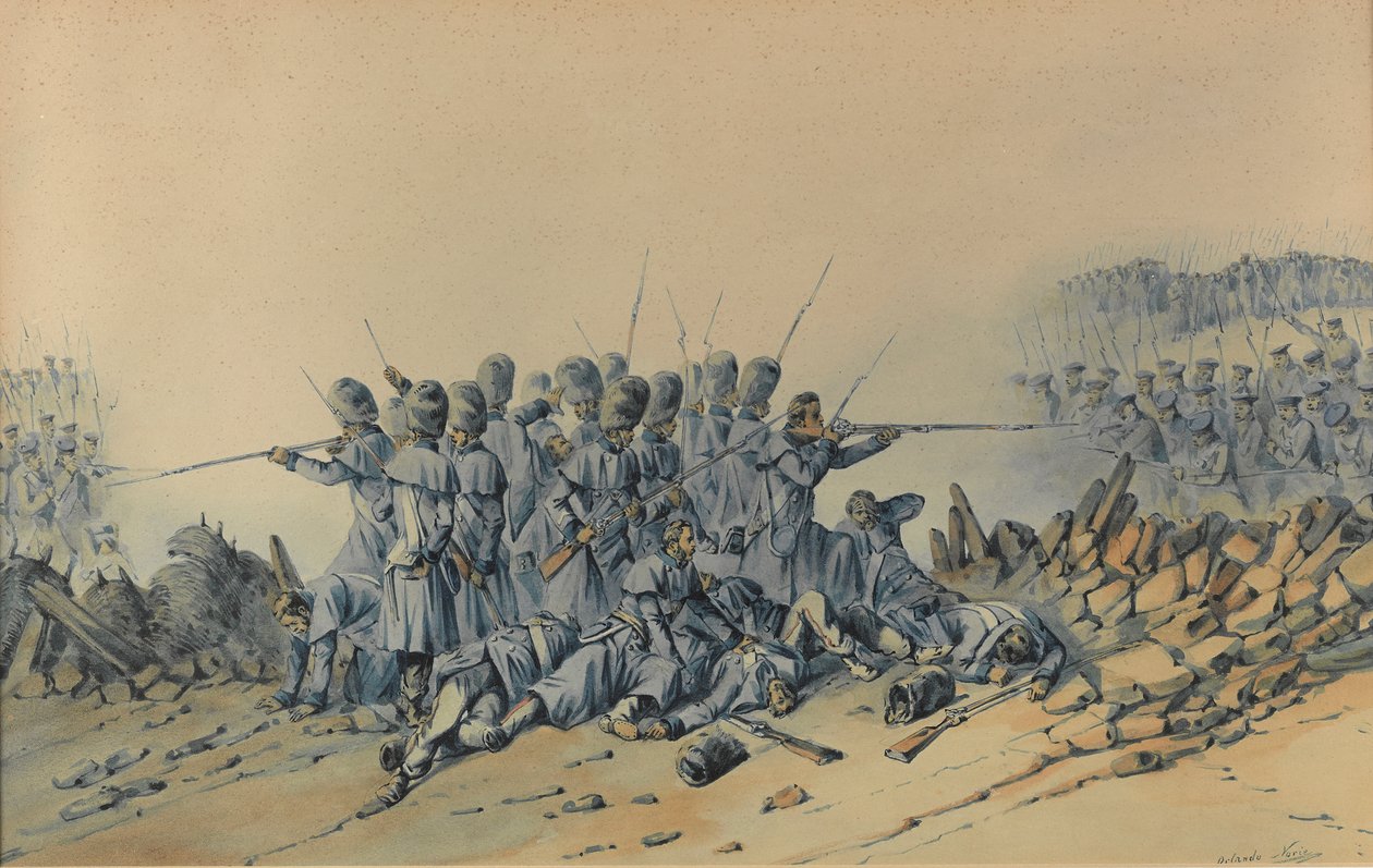 Sandbag Redout'ta Muhafızların Son Direnişi (kağıt üzerine suluboya) by Orlando Norie