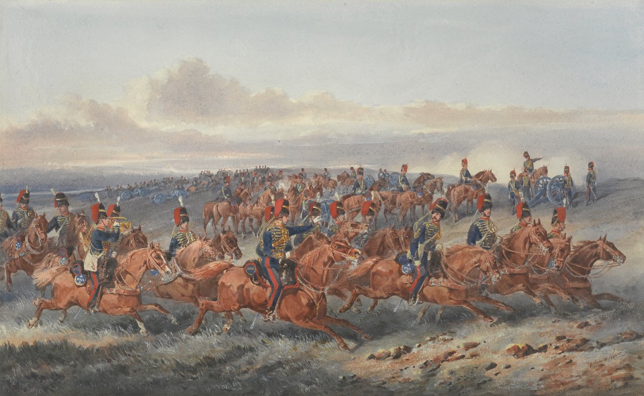 The Chestnut Troop ('A' Bataryası) Kraliyet Atlı Topçu (kağıt üzerine suluboya) by Orlando Norie