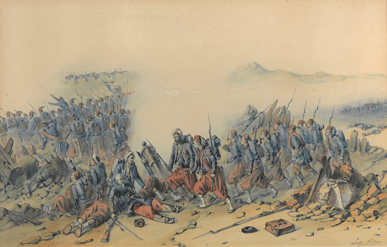 Süngülü Zouaves (Kırım) (kağıt üzeri sulu boya) by Orlando Norie