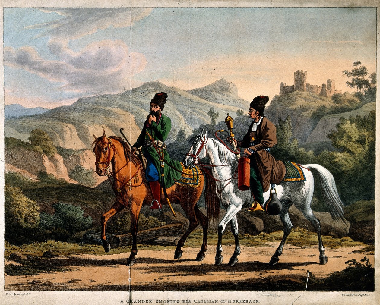 İranlı at sırtında nargile içiyor, 1820 dolaylarında by Orlowski