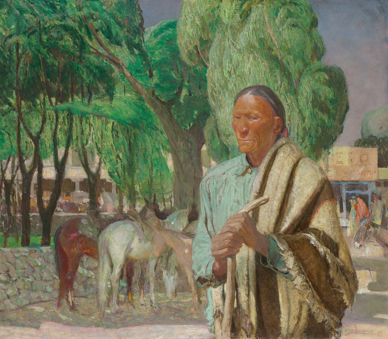 Taos Plaza'da Bir Köşe, 1925 dolayları (tuval üzerine yağlıboya) by Oscar Edward Berninghaus