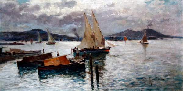 Napoli Körfezi, c.1900 (gemide petrol) by Oscar Ricciardi