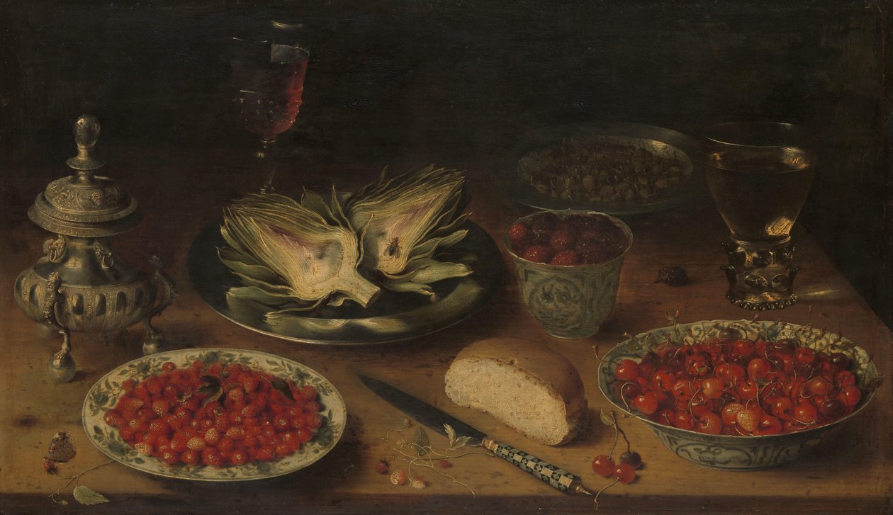 Enginarlı Natürmort, Kraak Porselen Kapta Meyve, Tuzluk/Biber Kaşığı by Osias Beert (I)