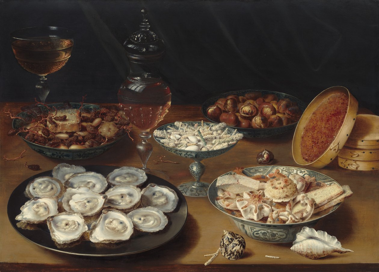 İstiridye, Meyve ve Şaraplı Yemekler by Osias Beert the Elder