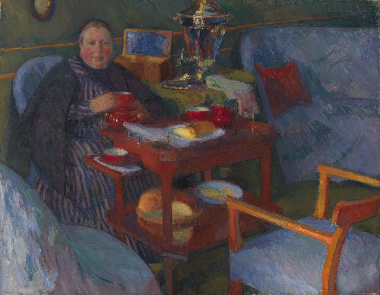 kadın, içen çay by Osip Emmanuilovich Braz