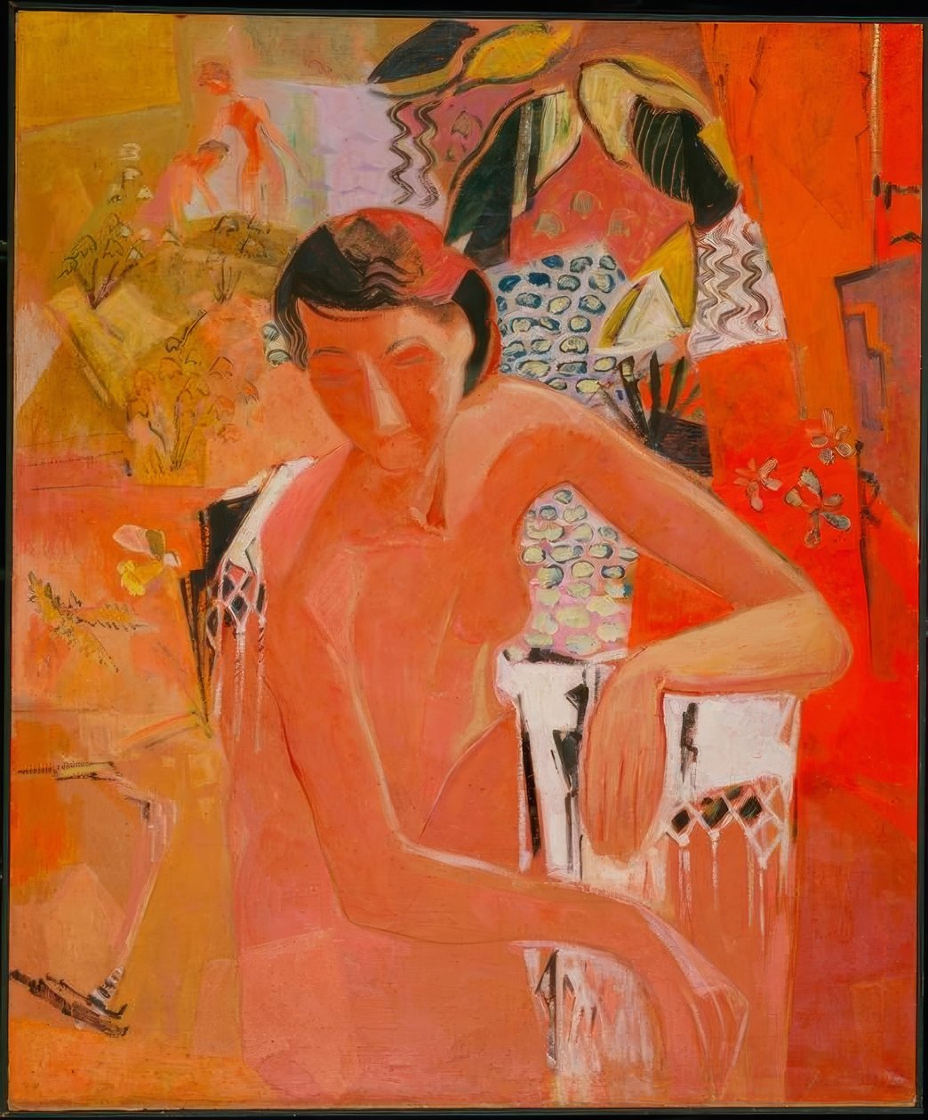 Badende mit Fransentuch – Saçaklı şallı yüzücü. 1940 Kanvas, 119 × 98,5 cm Env. 6/50 Müzesi am Ostwall, Dortmund, Almanya by Oskar Moll