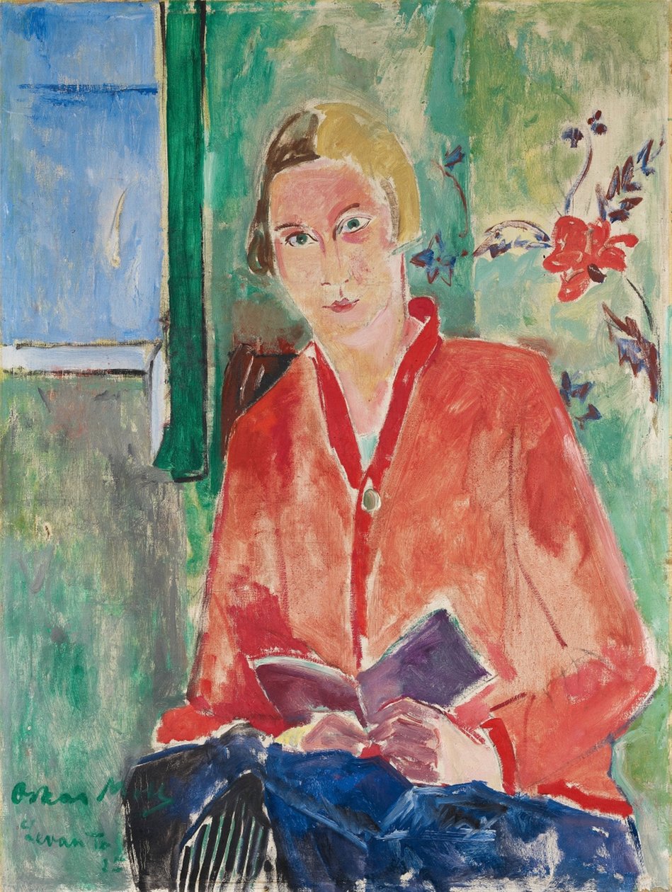 Kırmızı ceketle okumak by Oskar Moll