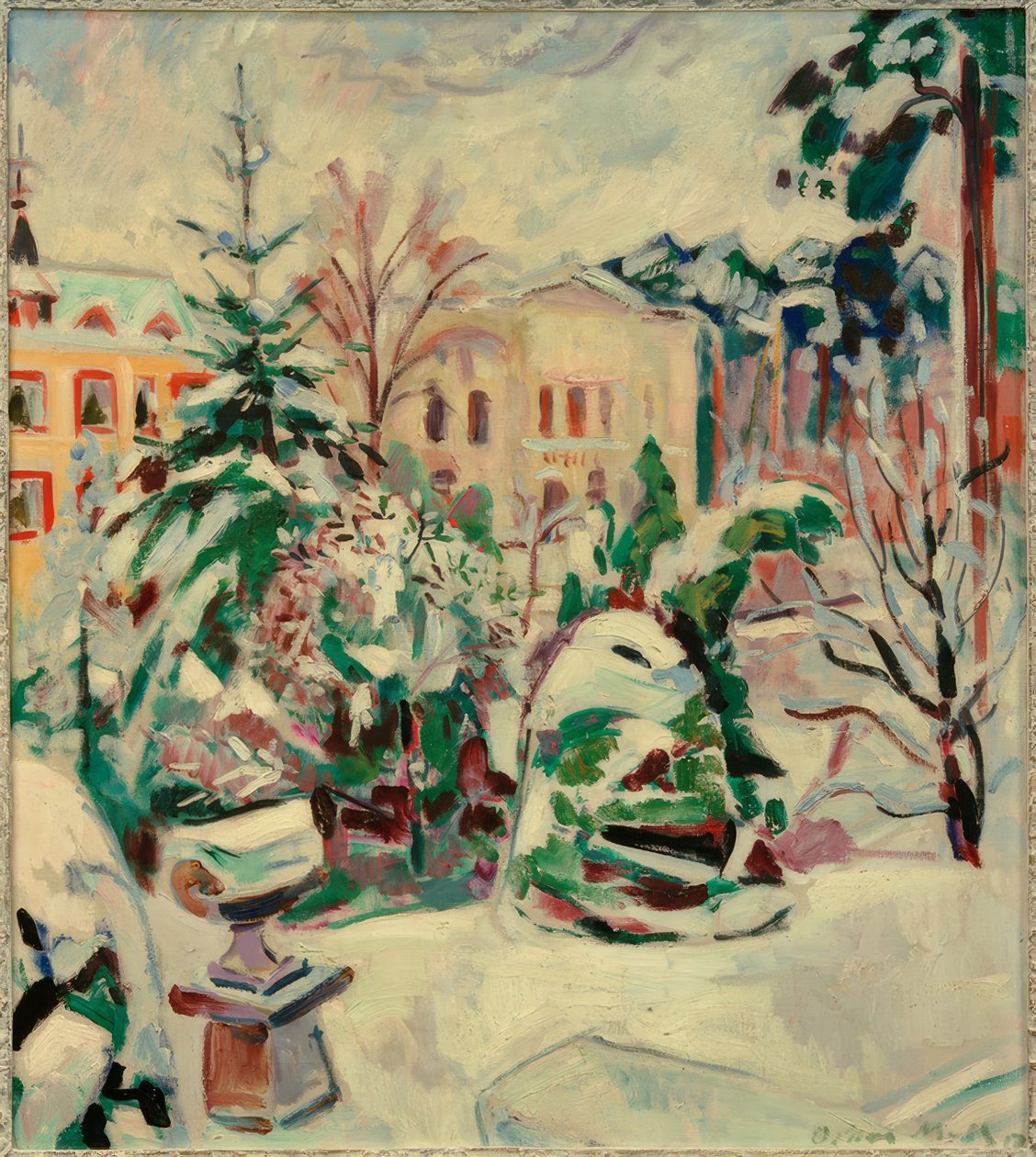 Evleri olan karlı park by Oskar Moll