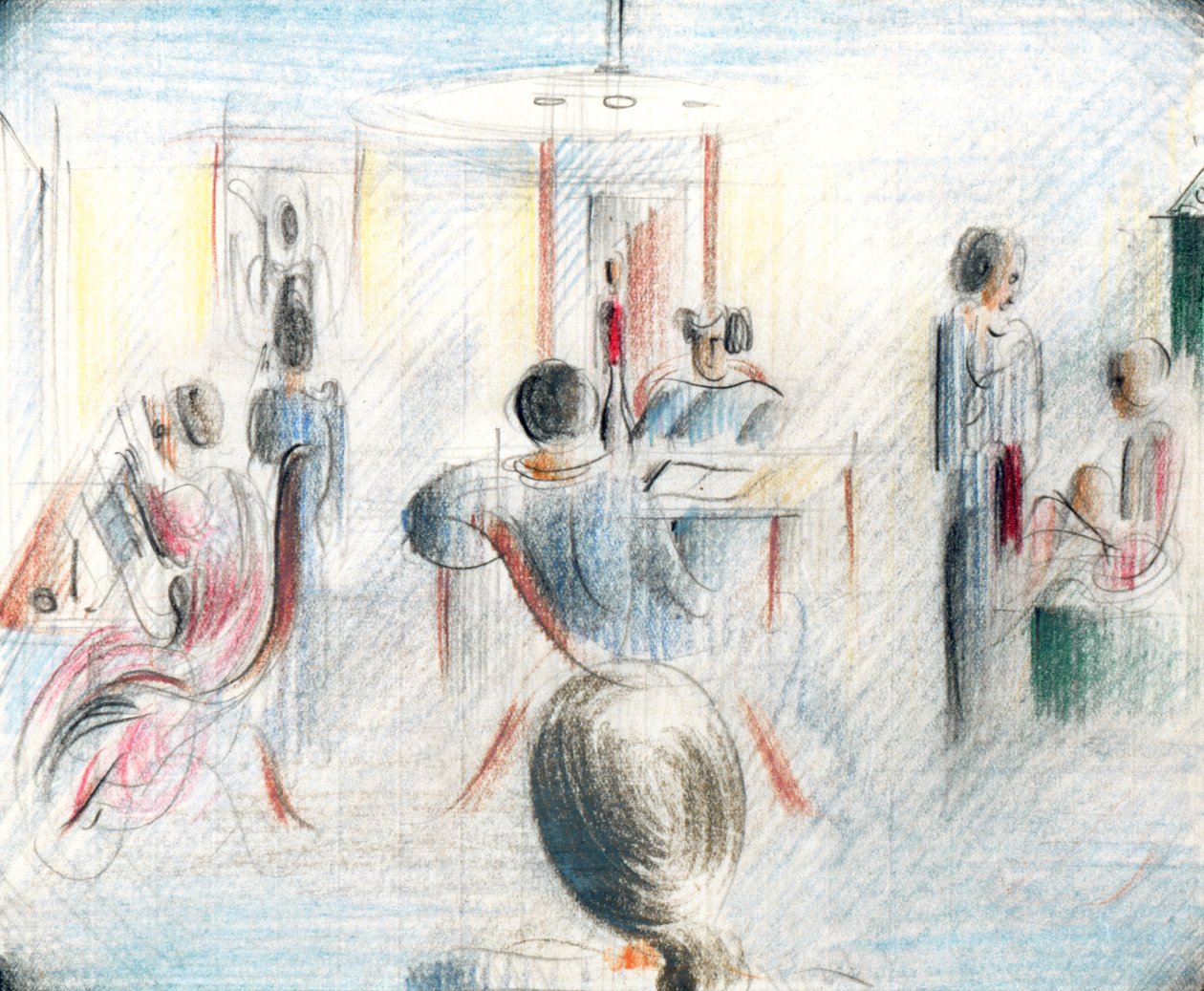 Bir Odadaki Figürler, 1936 (grafik kağıdı üzerine kurşun kalem ve pastel boya) by Oskar Schlemmer