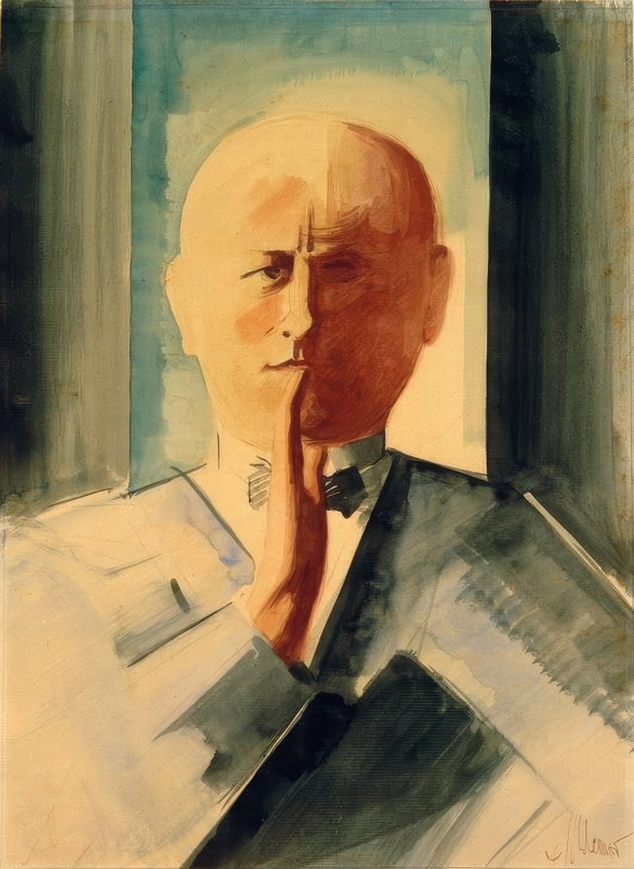 Yükseltilmiş bir el ile kendi kendine portre by Oskar Schlemmer