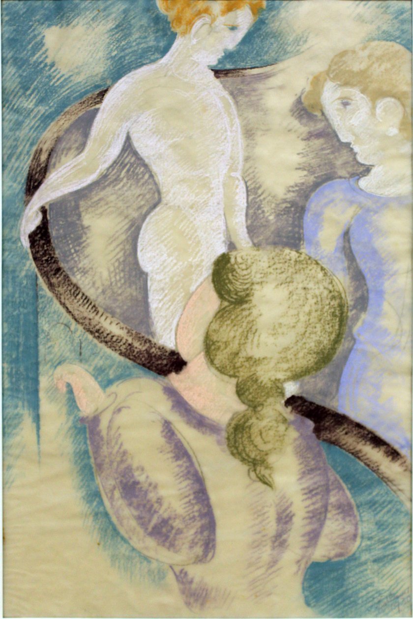Korkulukta Üç Figür by Oskar Schlemmer
