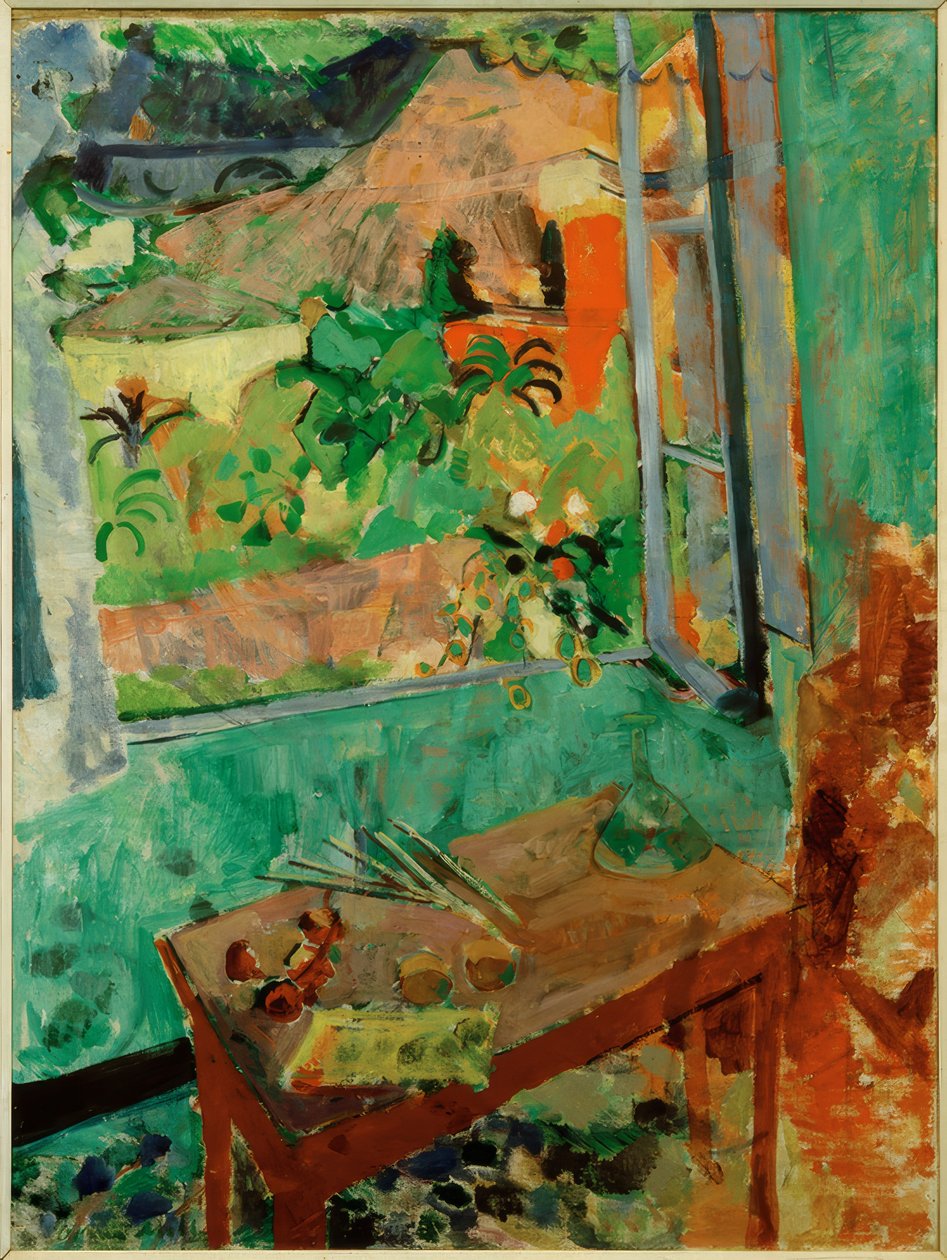 Evin ve köprünün pencereden manzarasına sahip stüdyo, Levanto by Oskar Moll