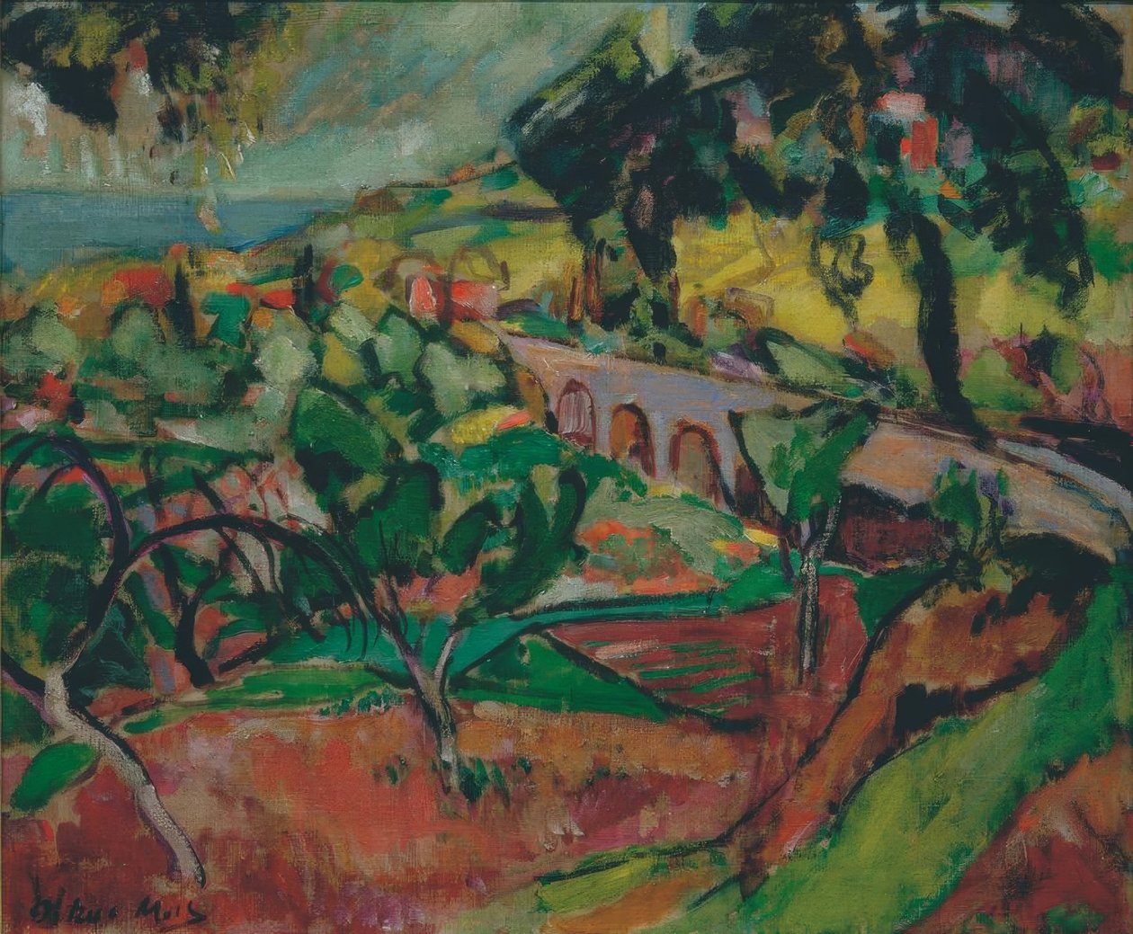 Bir viyadük ile manzara by Oskar Moll