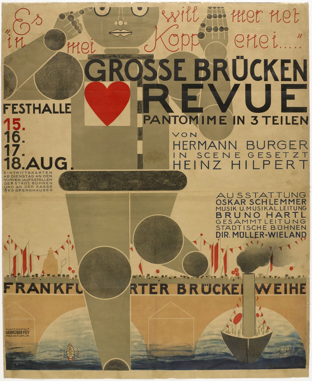 Köprü Festivali Afişi (pandomim) - Büyük köprü revü afişi, Schlemmer, Oskar (1888-1943). renkli litografi by Oskar Schlemmer