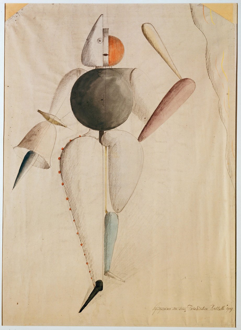 Üçlü Bale için kostüm tasarımı, Schlemmer, Oskar (1888-1943). Kağıt üzerine suluboya by Oskar Schlemmer
