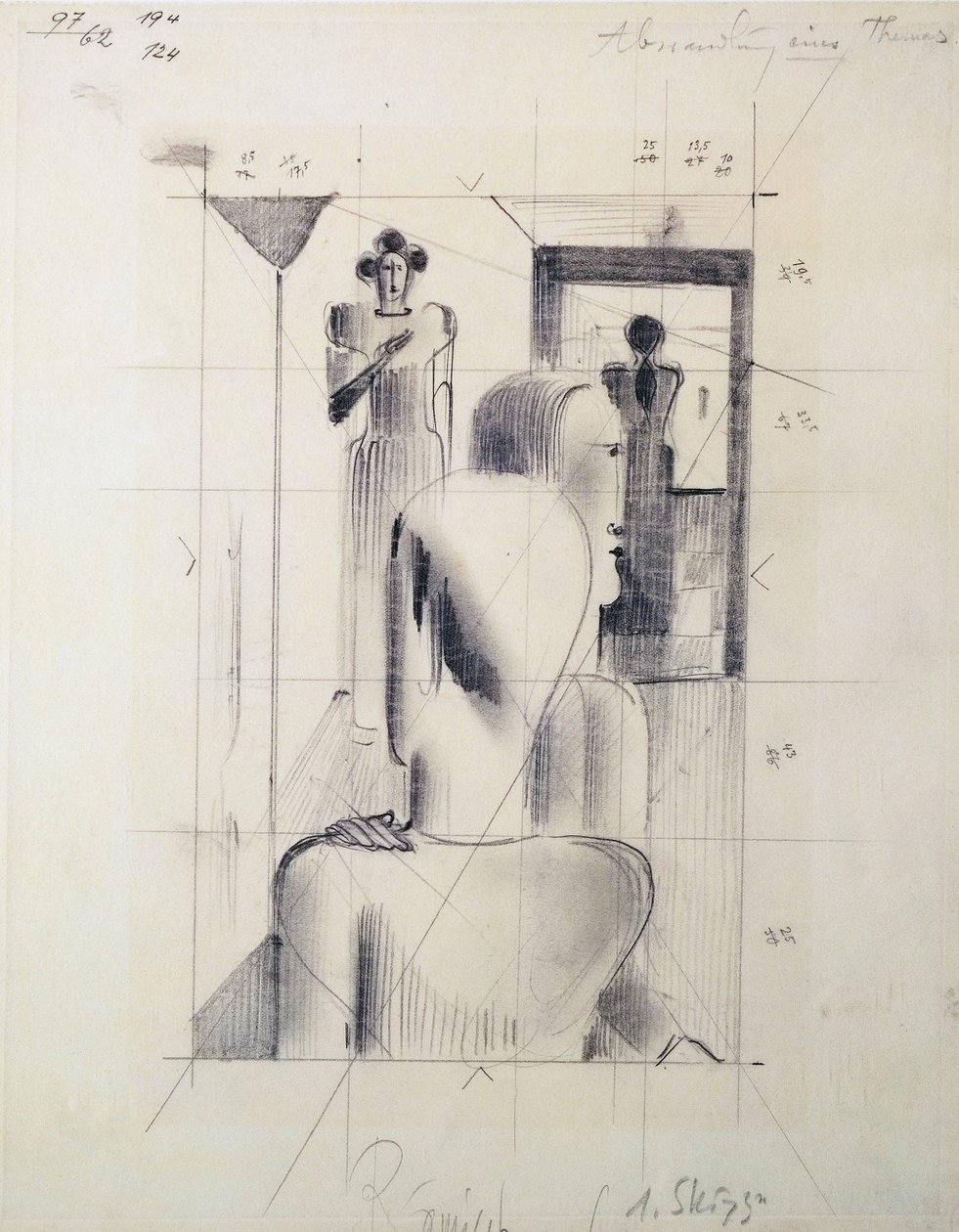 Bir odadaki figürler, Oskar Schlemmer (1888-1943), kağıt üzerine kurşun kalem. Almanya, 20. yüzyıl. by Oskar Schlemmer