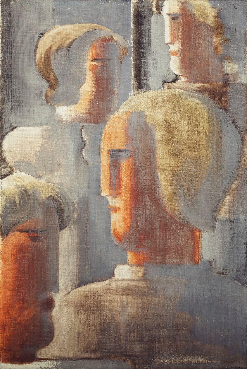 Dört Başlı Grup Gri Mavi, Folkwang-Çalışma III; Vier Kopfergruppe Graublau, Folkwang-Studie III by Oskar Schlemmer