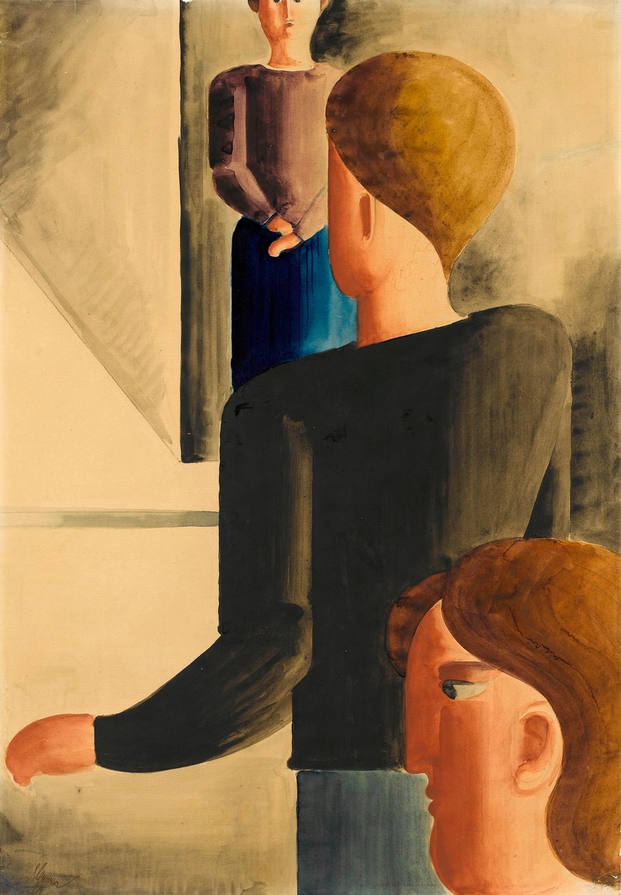 Oda Basit Hareketinde Üç Figür, 1928. by Oskar Schlemmer