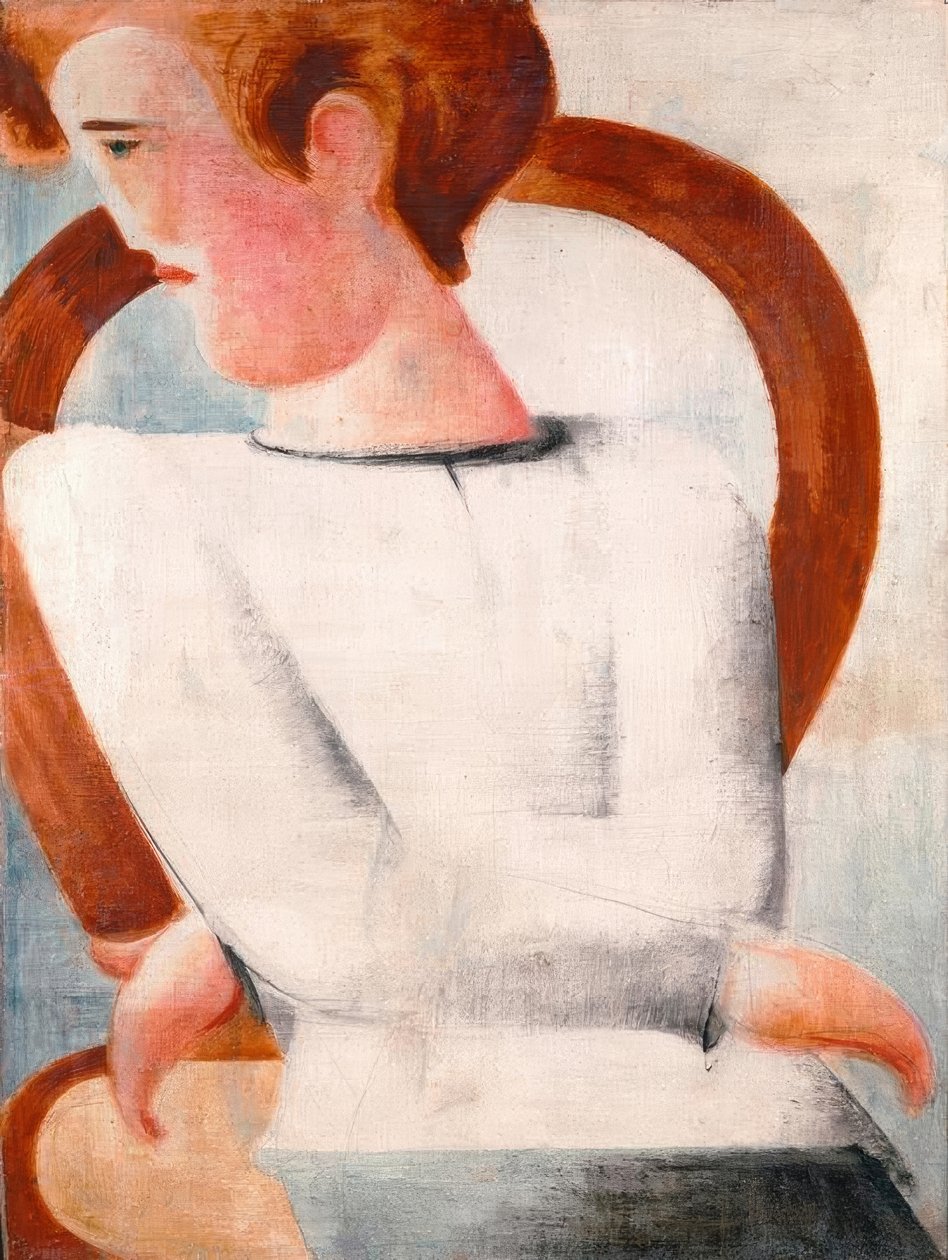 Bir yay sandalyede beyaz gençlik by Oskar Schlemmer
