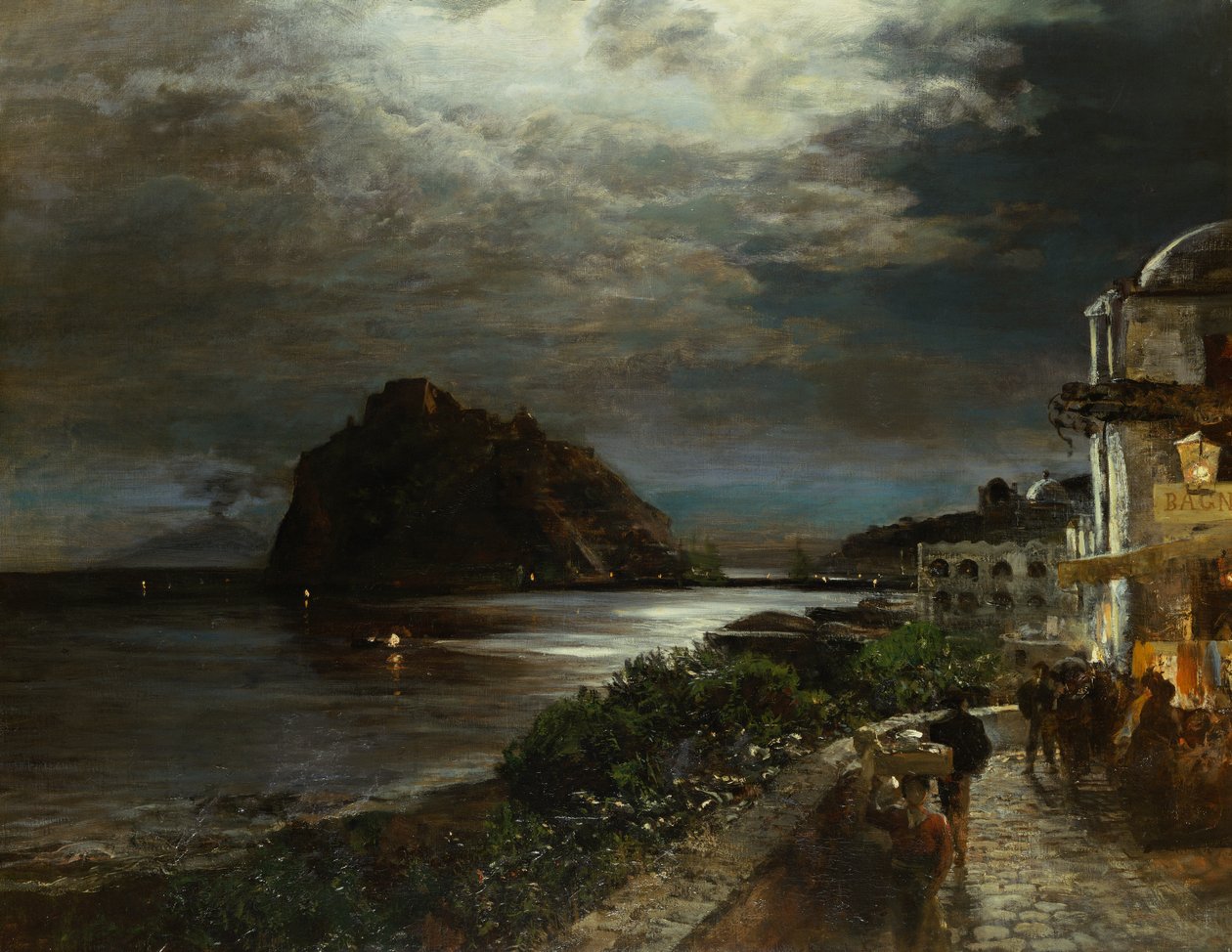Aragon Kalesi Ischia (tuval üzerine yağlı boya) by Oswald Achenbach