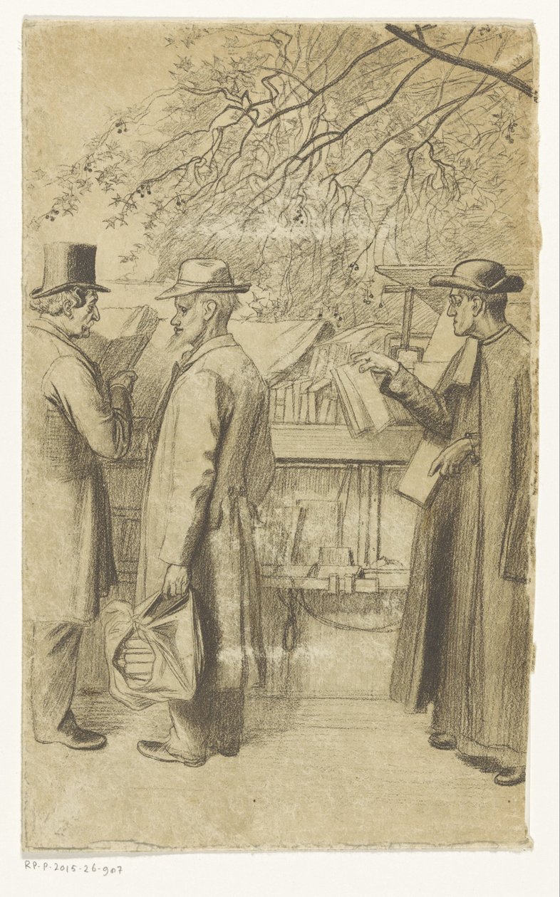 Paris'te bir rıhtımda kitap tezgahının önündeki insanlar by Oswald Heidbrinck