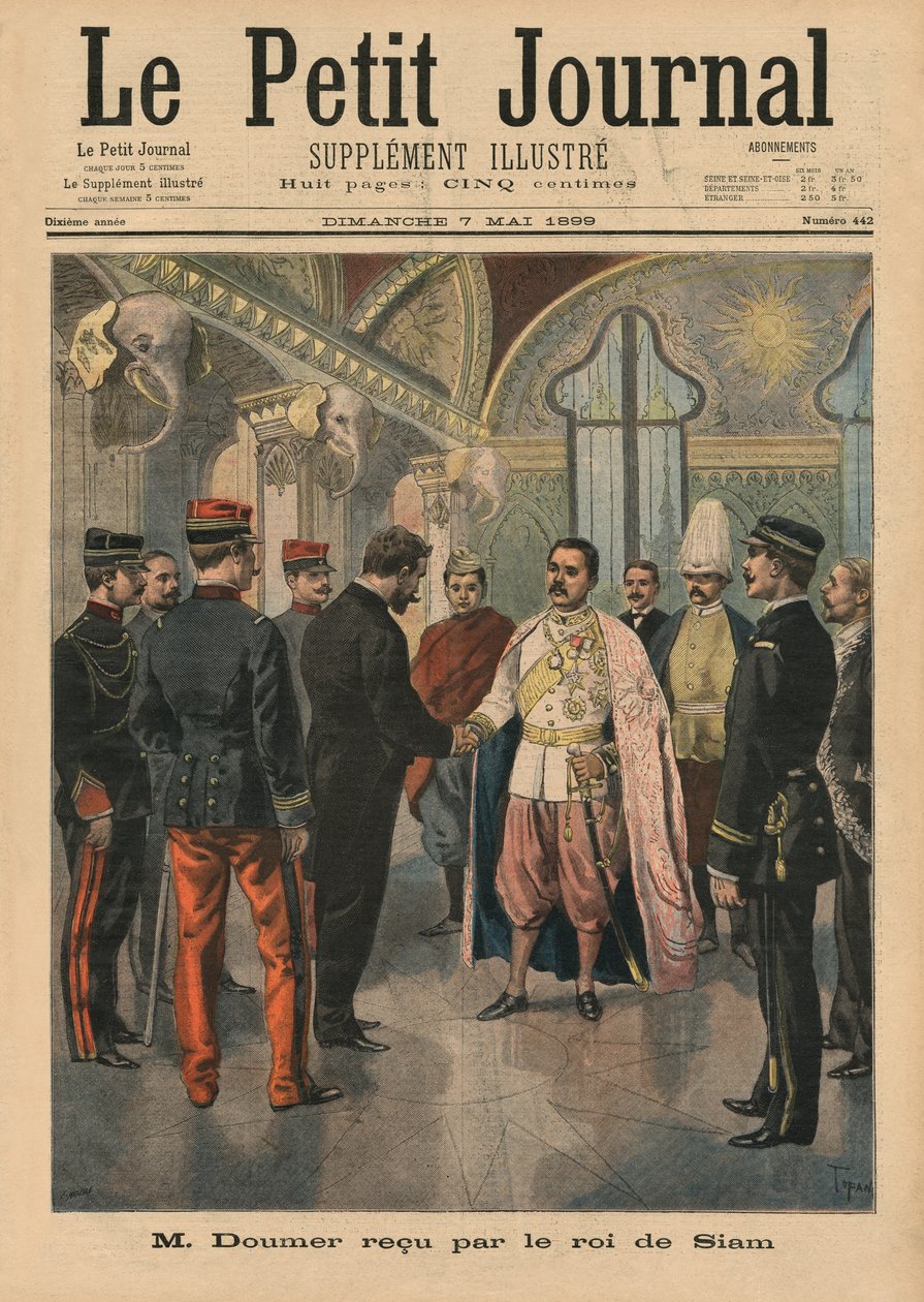 Paul Doumer, Governor General of Indochina, received in Bangkok by Chulalongkorn, King of Siam as Rama V, , front cover illustration from 