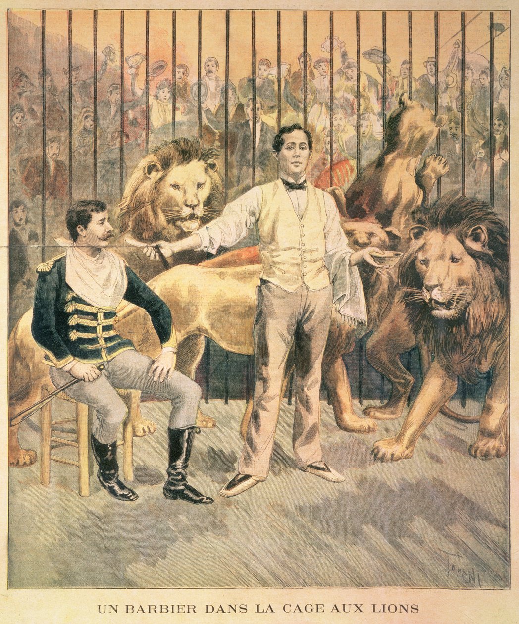 Aslan Kafesinde Bir Berber, 1894 by Oswaldo after Tofani