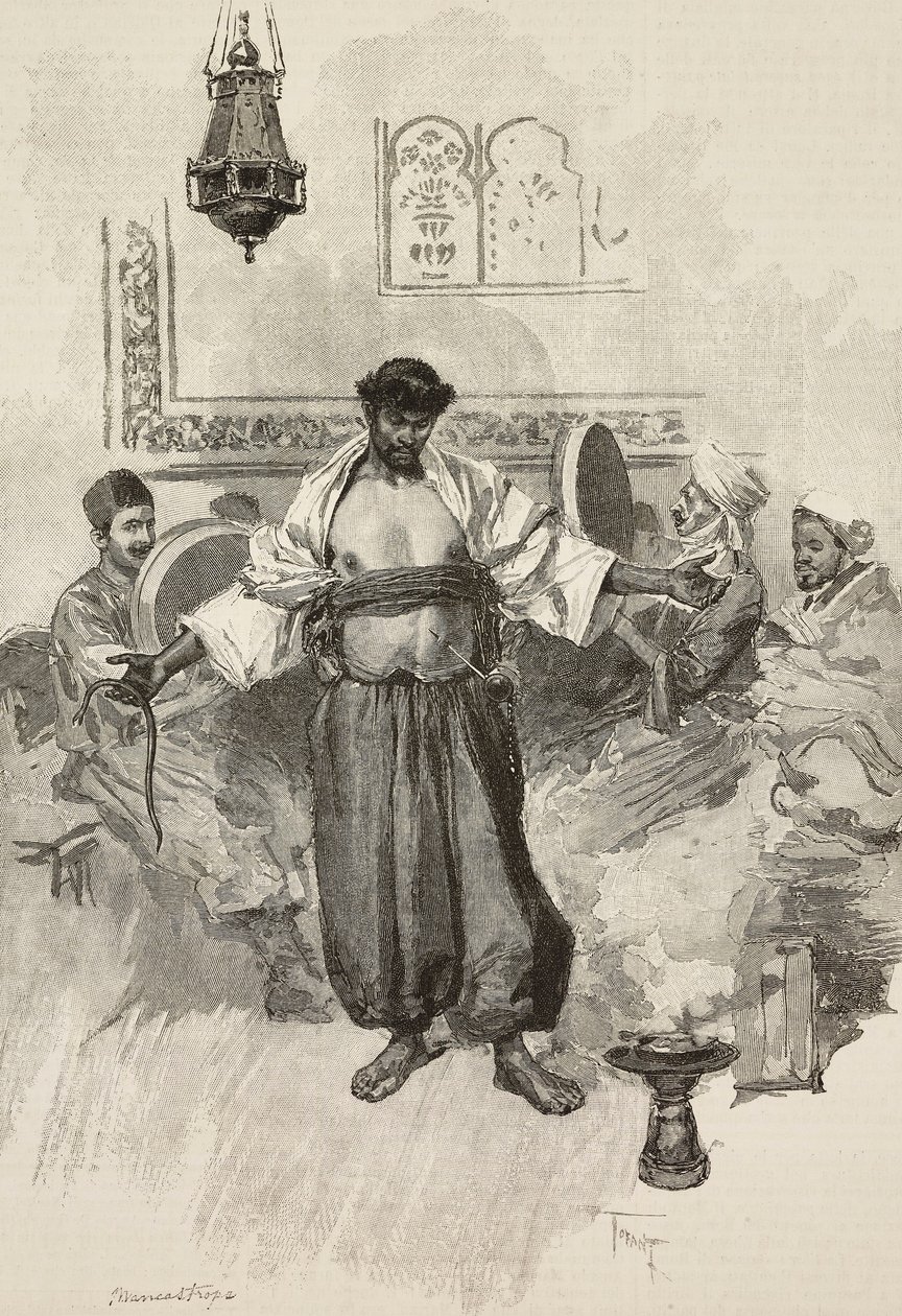 Aissawa dansı, Fas dini kardeşliği, 1889 Evrensel Sergisinde, Paris, Fransa, E Mancastroppa tarafından L