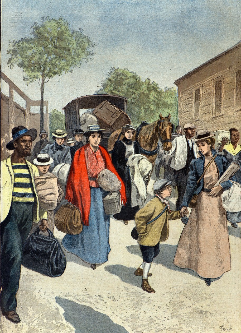 Boer kuşatması altındaki Ladysmith kasabasını terk eden İngiliz siviller by Oswaldo Tofani
