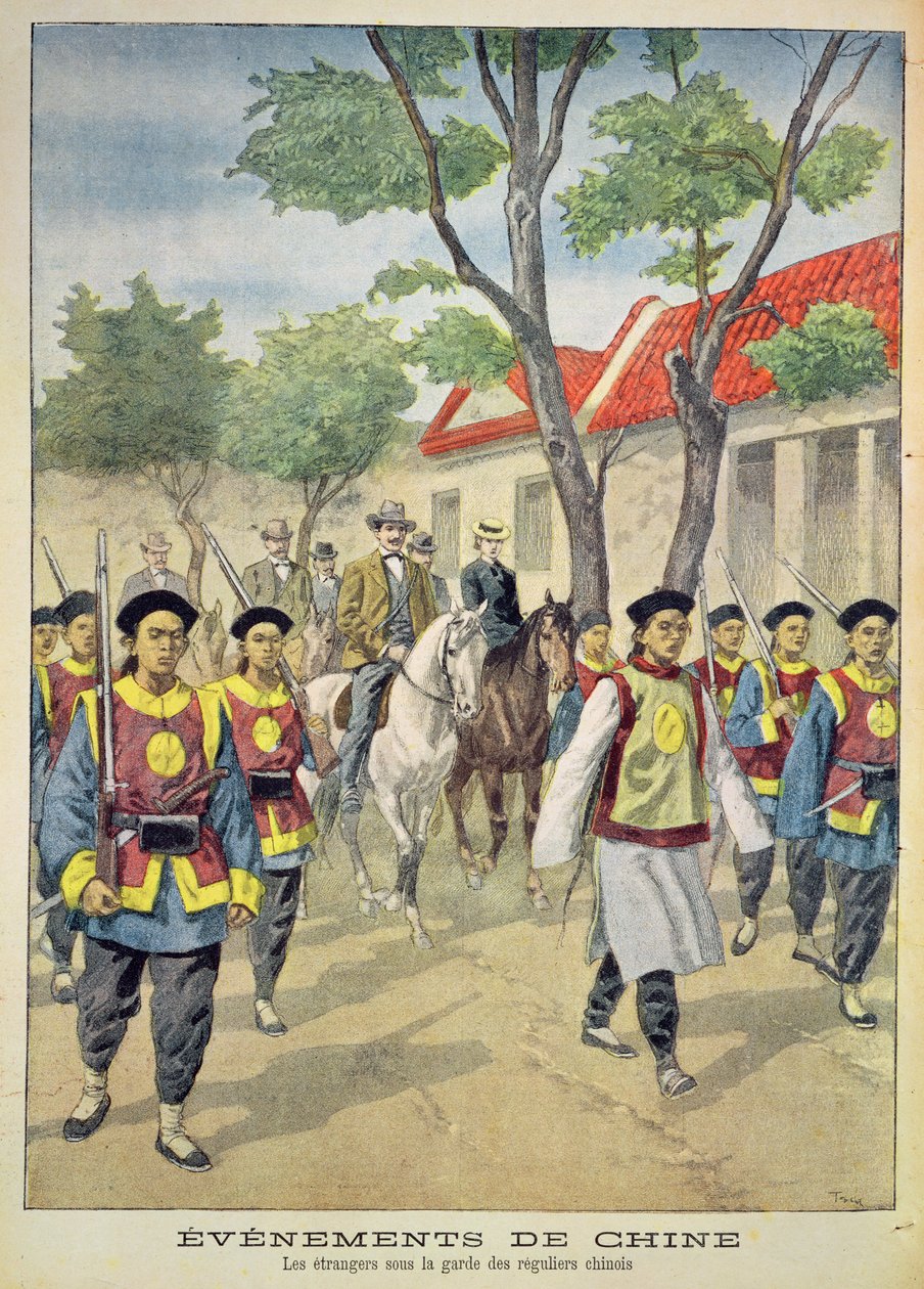 1899-1901 Boxer isyanı sırasında Çinli düzenli askerler tarafından silahlı eskort altındaki Avrupalı yabancılar, 