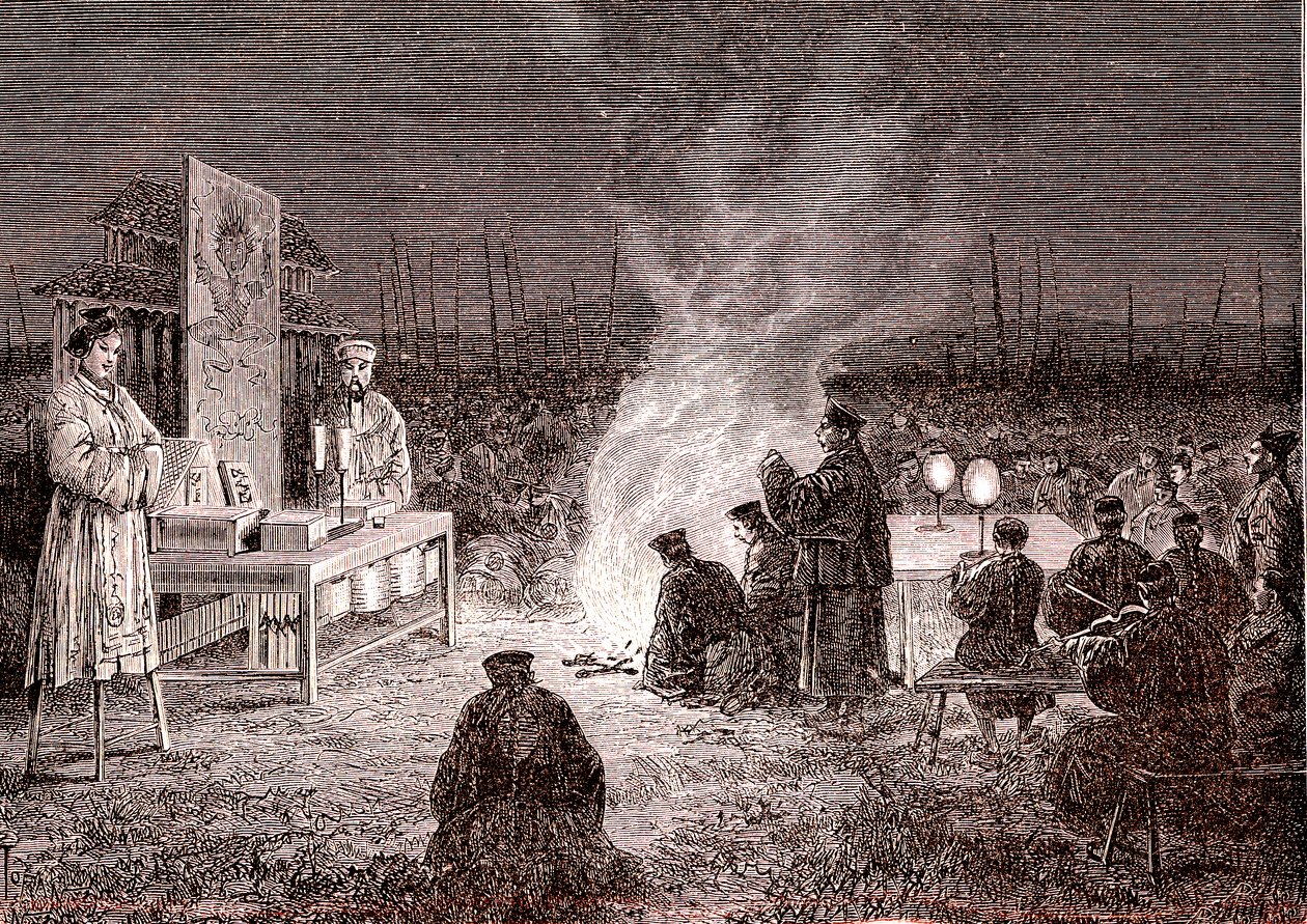 Çin'in Sou-Tcheou kentinde cenaze töreni. 1874 (gravür) by Oswaldo Tofani