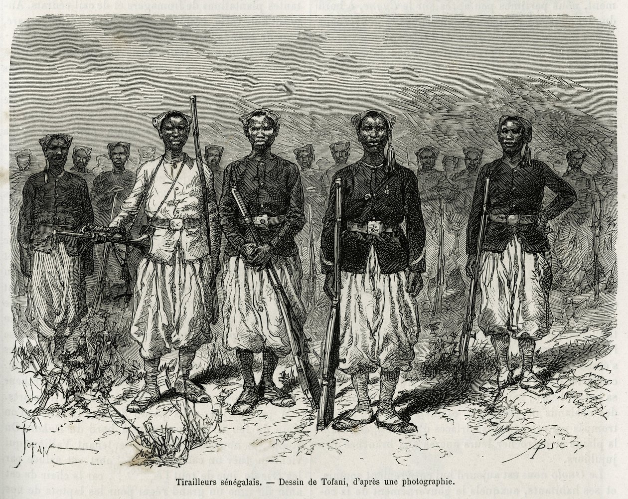 Sefer eskortunun Senegalli binicileri. Deniz Piyade Komutanı Gallieni tarafından 1880-1881