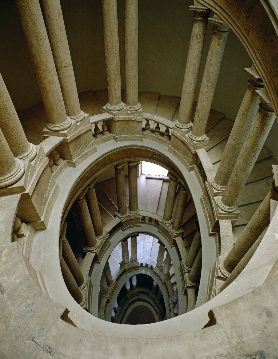 Yukarıdan görülen sarmal merdivenin Palazzetto (Küçük Saray) detayı, 1589 by Ottaviano Mascherino