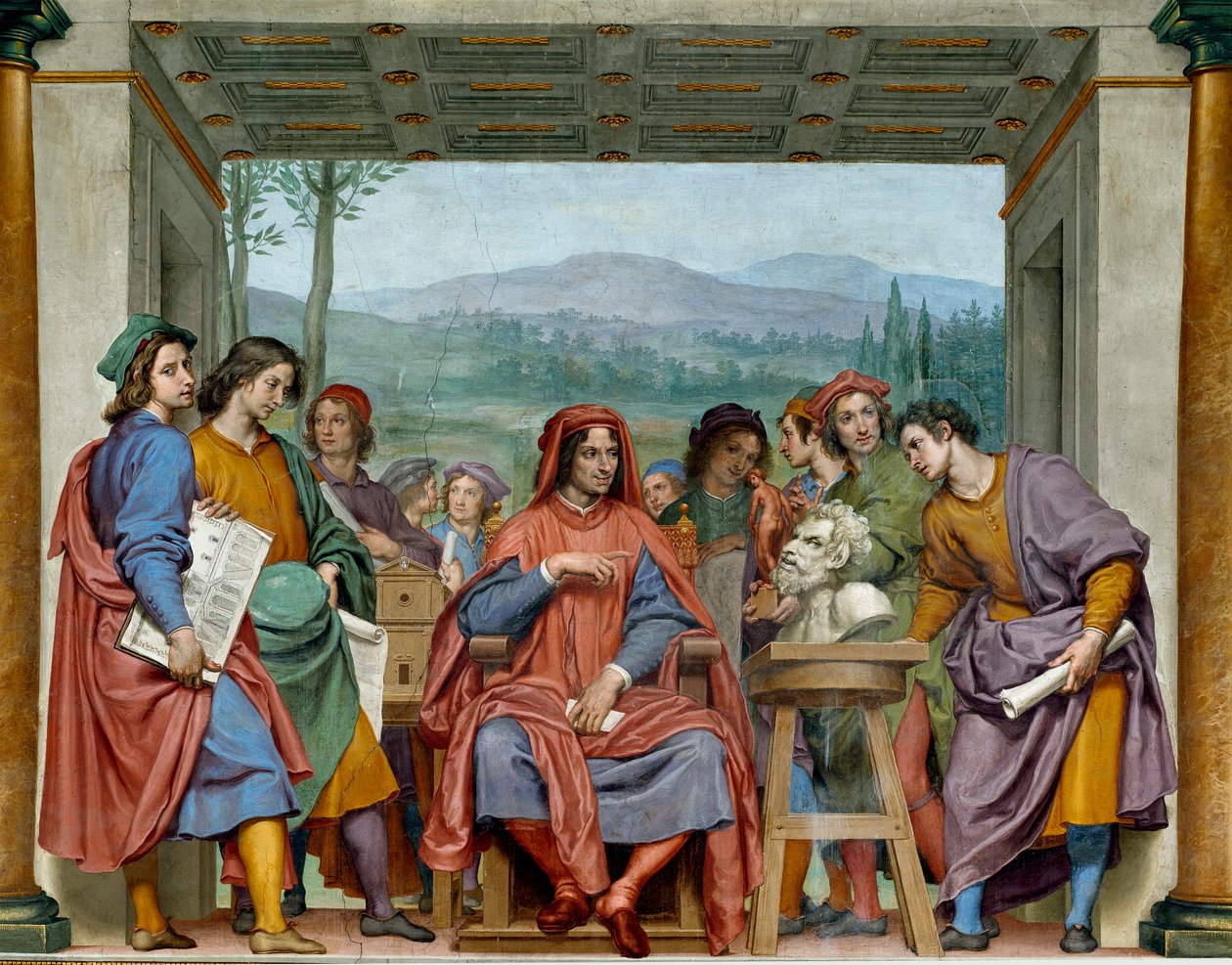 Laurent de Medici (1449-1492) (Muhteşem Lauren: Lorenzo il Magnifico) Floransalı sanatçıların ortasında oturuyor. Ottavio Vannini (1585-1643) tarafından yapılan fresk. 1635 yaklaşık Sala by Ottavio Vannini
