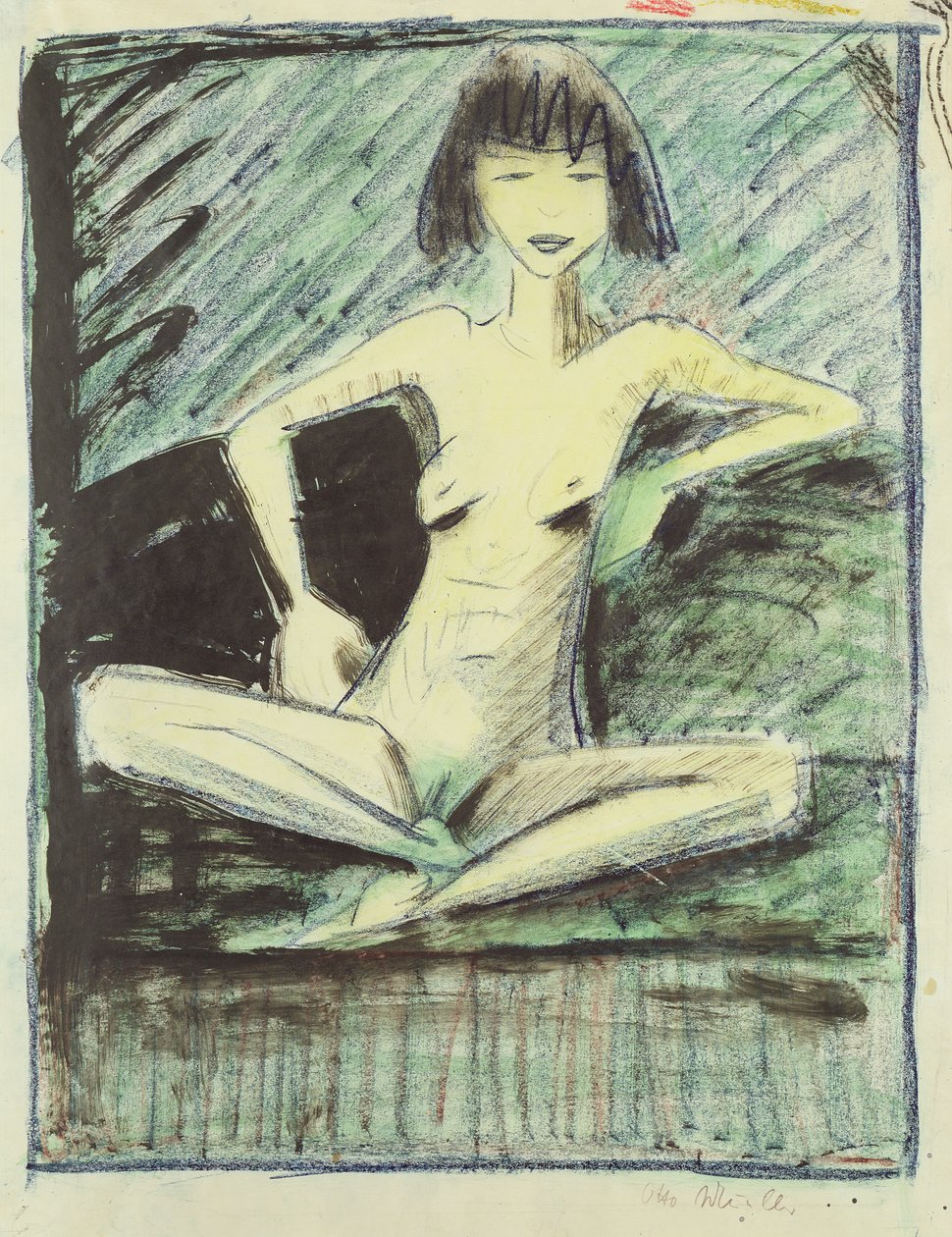 Genç Çingene Kızı, c.1926 (kağıt üzerine tebeşir, kalem ve klozet) by Otto Mueller