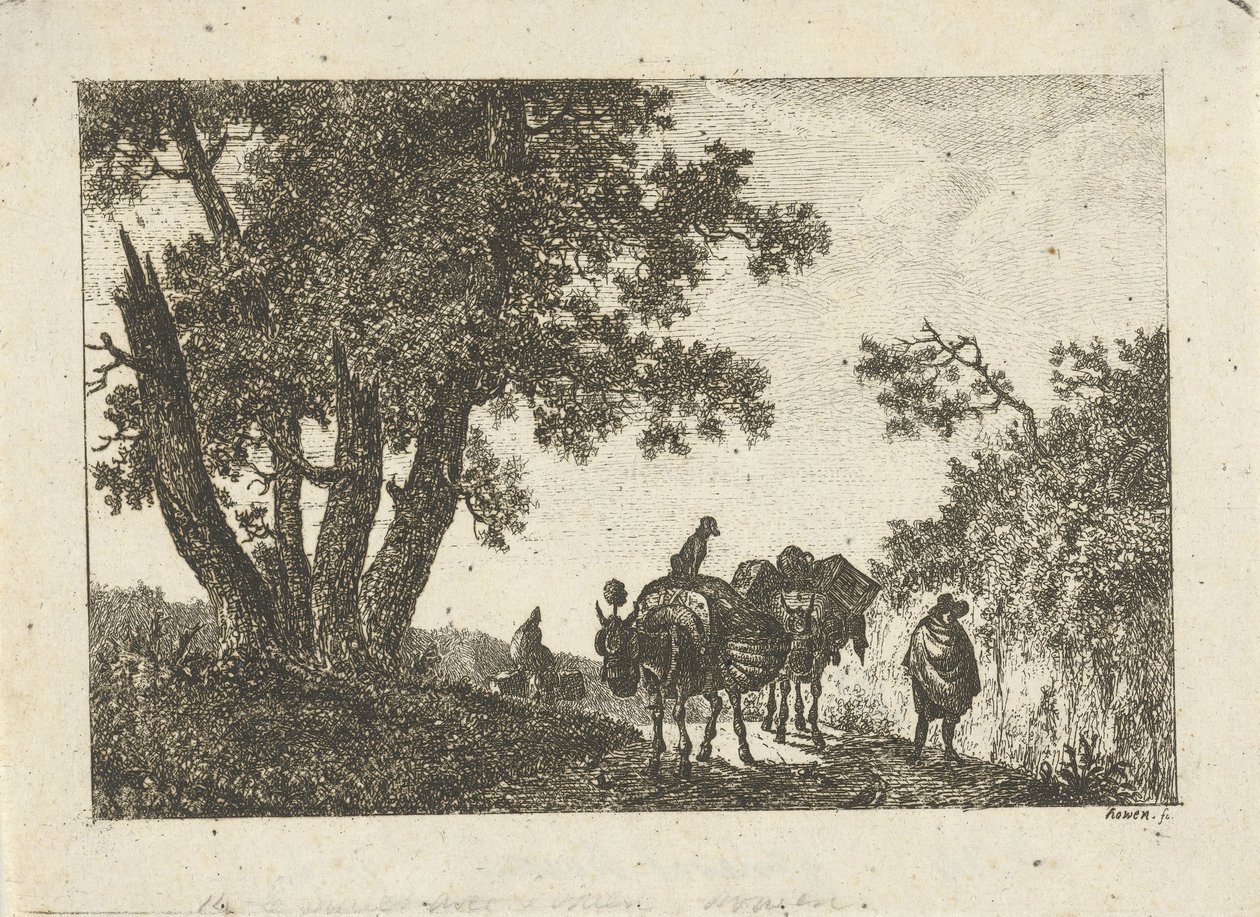 Eşekler ve gezginler ile manzara by Otto Baron Howen