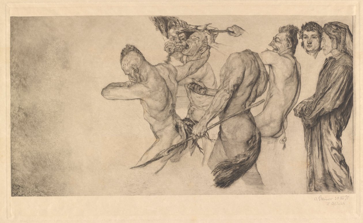 Dante ve Virgil Cehennemi Ziyaret Ediyor (Cehennem Kantosu 22) by Otto Greiner