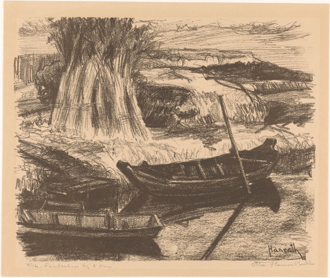 Amsterdam yakınlarındaki manzara (nesnedeki orijinal başlık) by Otto Hanrath (signed by artist)