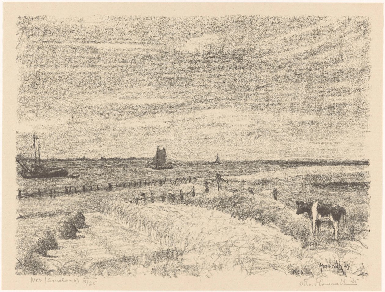 Nes (Ameland) (nesne üzerindeki orijinal başlık) by Otto Hanrath (signed by artist)