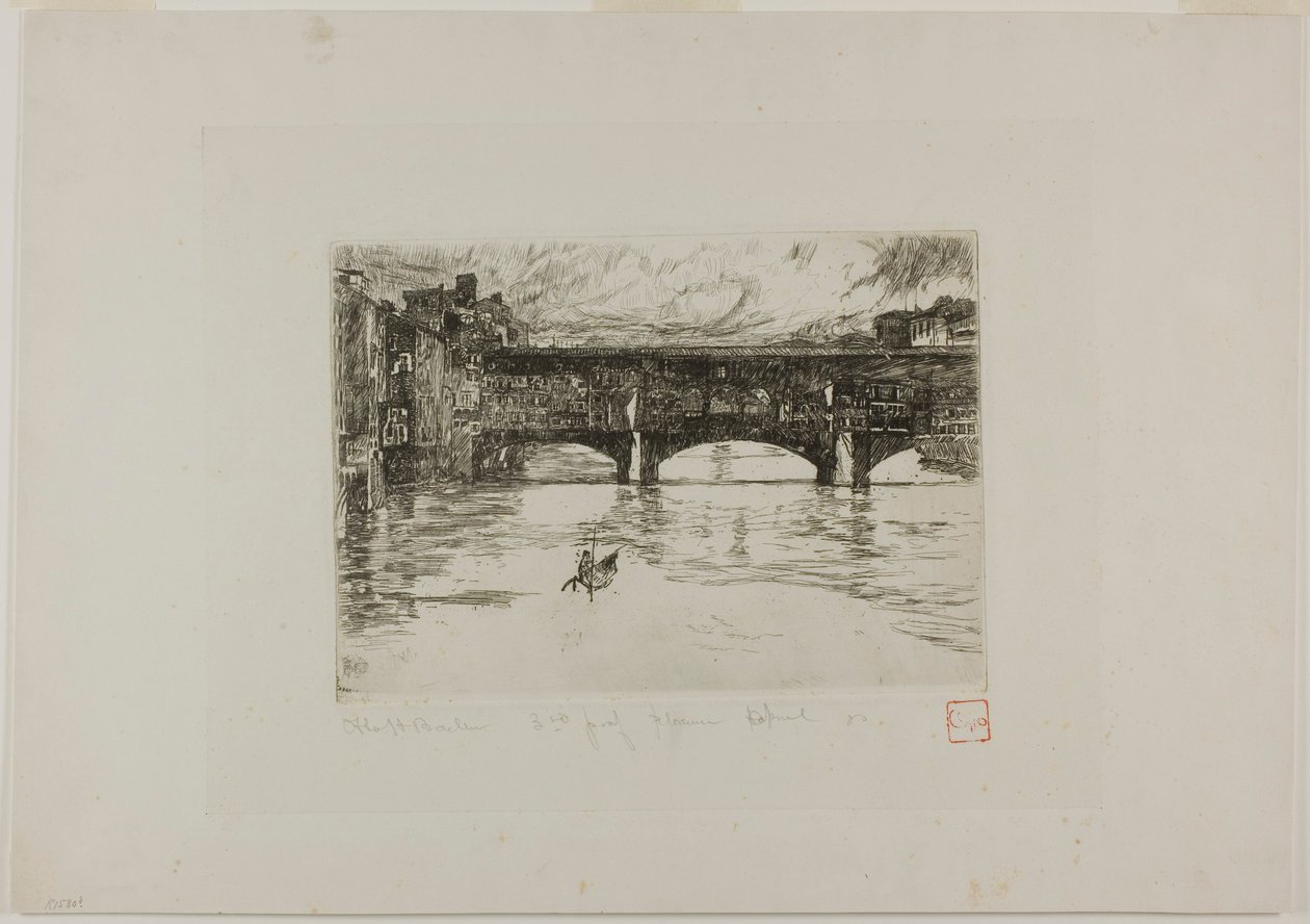 Ponte Vecchio, tahrip plaka by Otto Henry Bacher