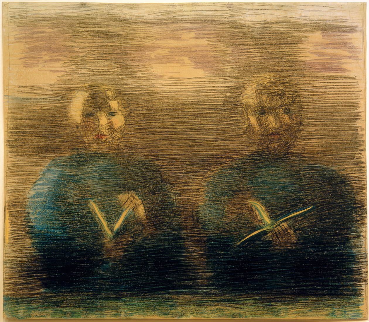 Hazırlık (yemek odasında dua). Kısmi çalışma (ilahi kitapları olan iki erkek çocuk) by Otto Meyer Amden