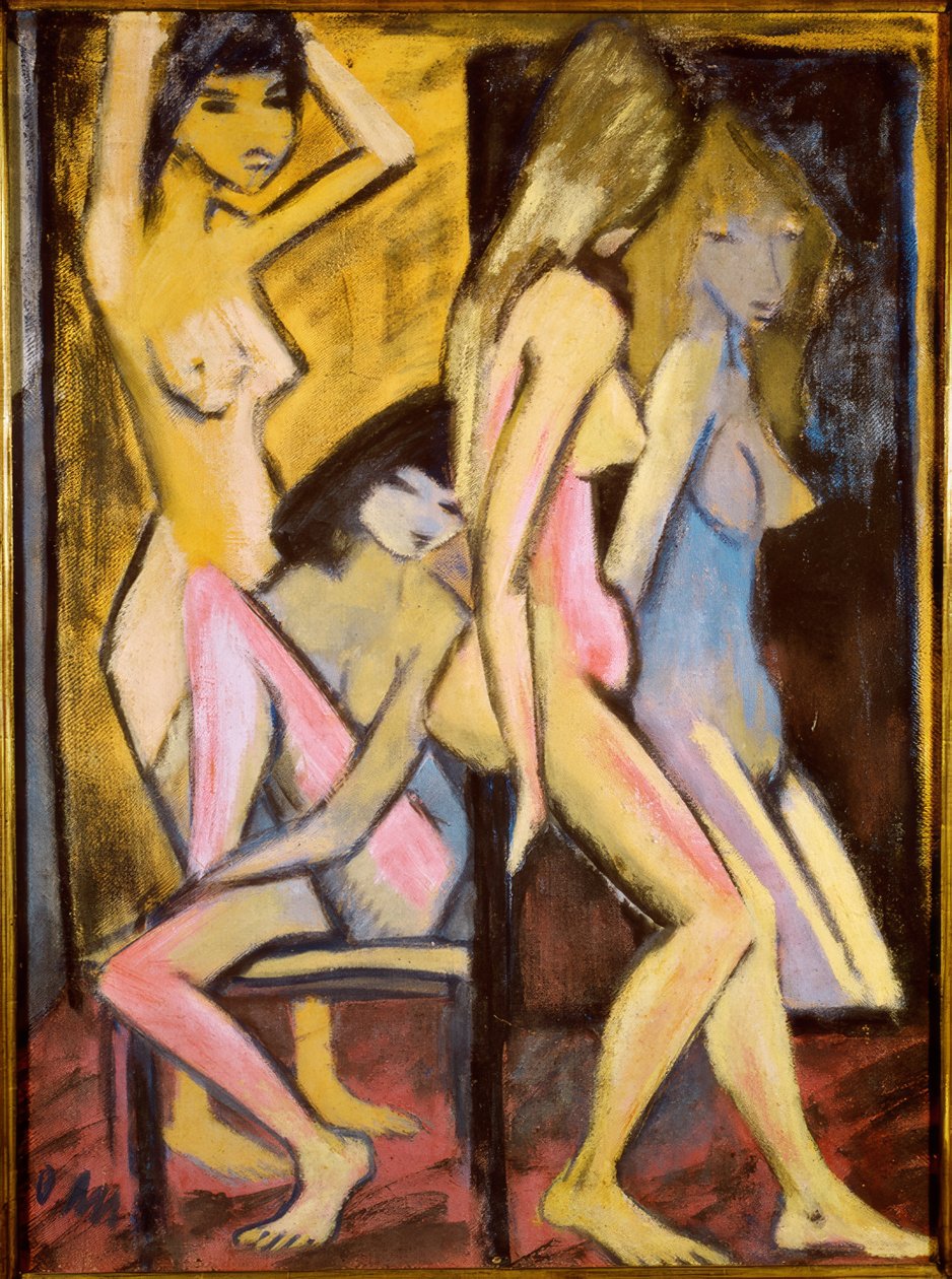 Aynanın önünde üç çıplak by Otto Mueller