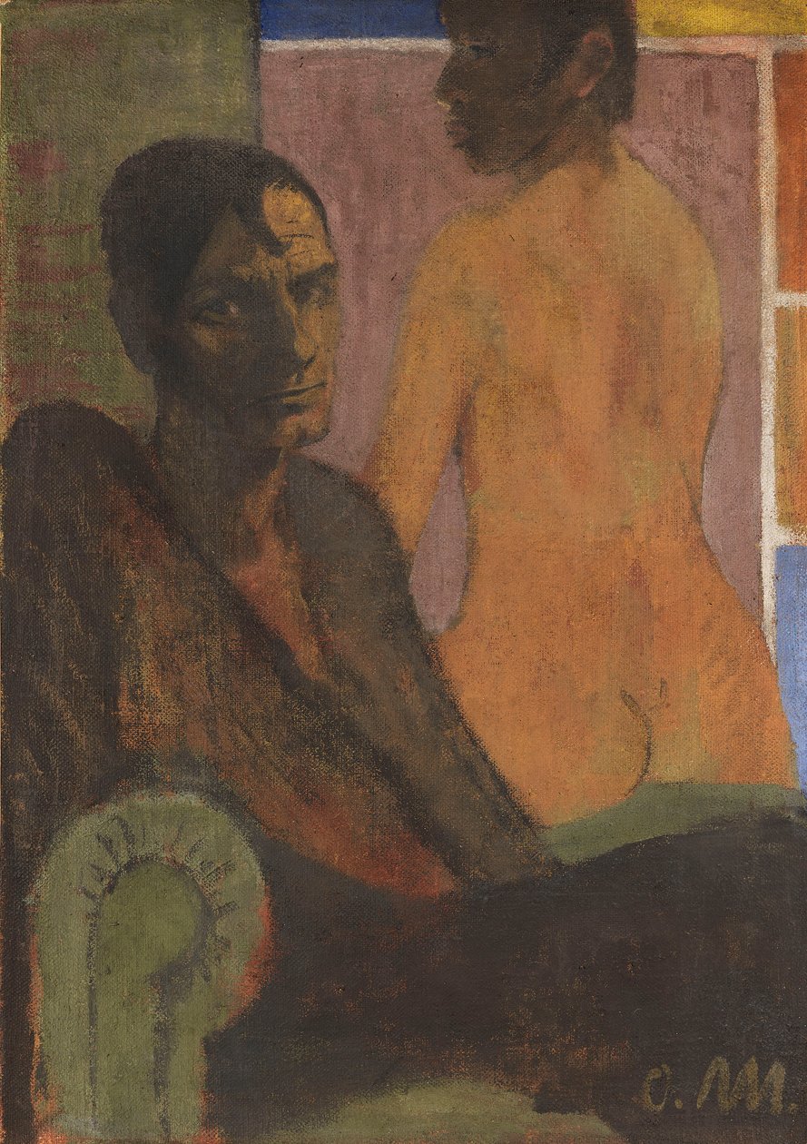 Arka perdeli Otoportre, yaklaşık 1929. by Otto Mueller