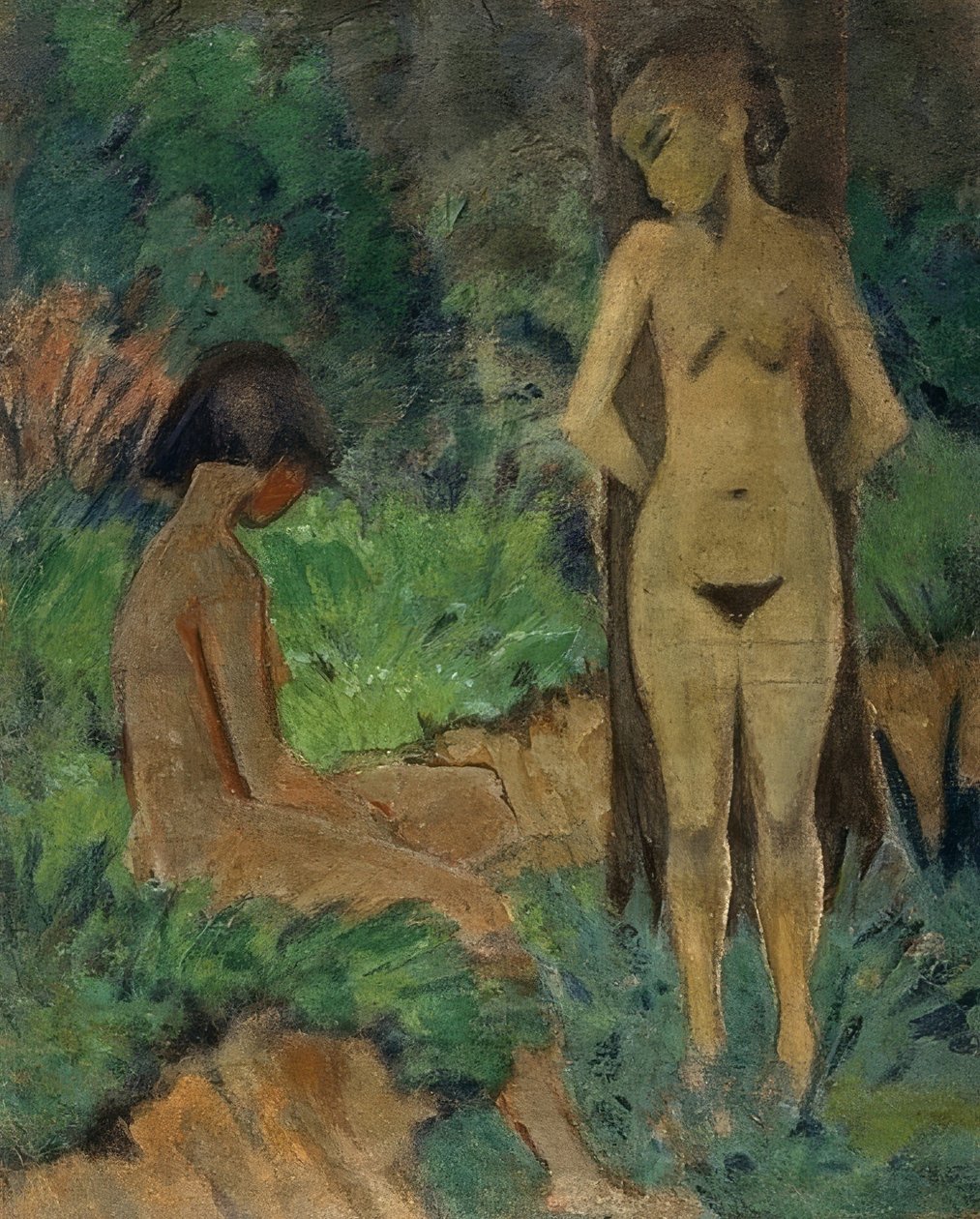 Ağaçların altında banyo yapanlar. 1912 civarında by Otto Mueller