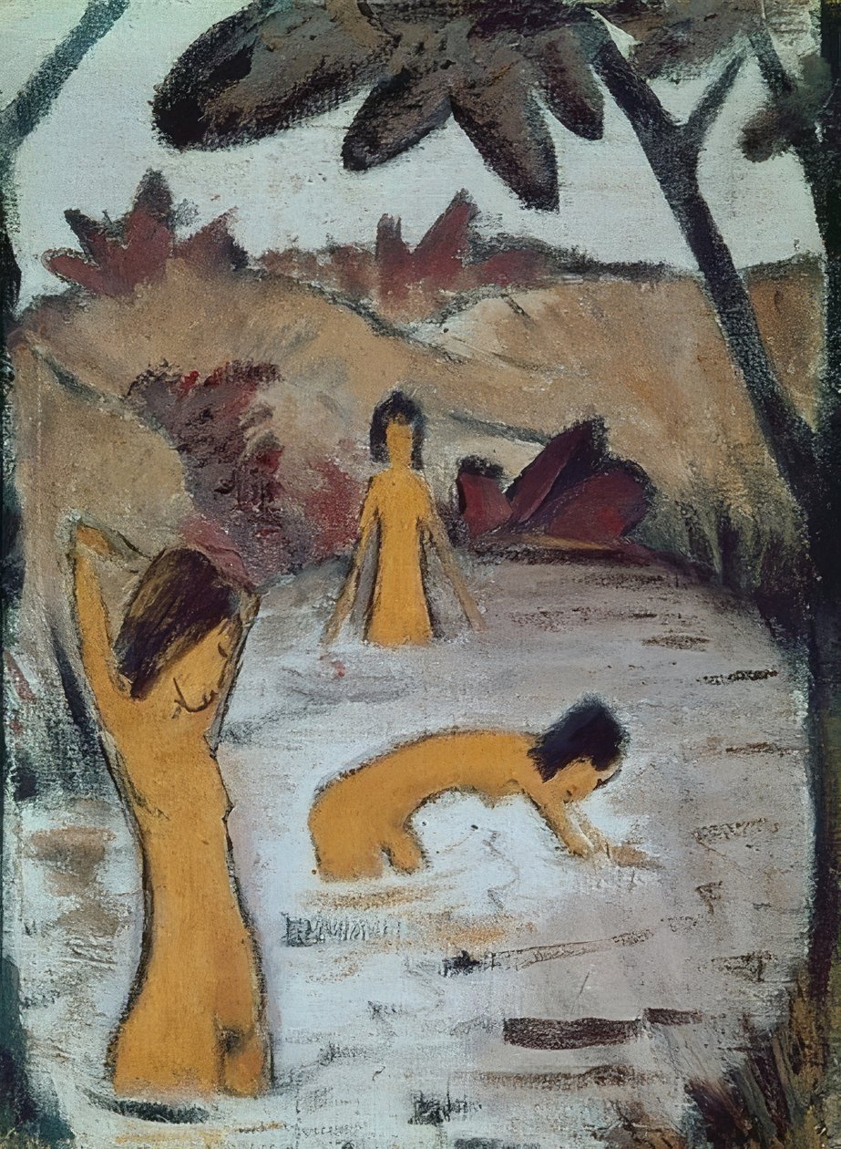 Havuzda üç yüzücü. 1912 civarında by Otto Mueller