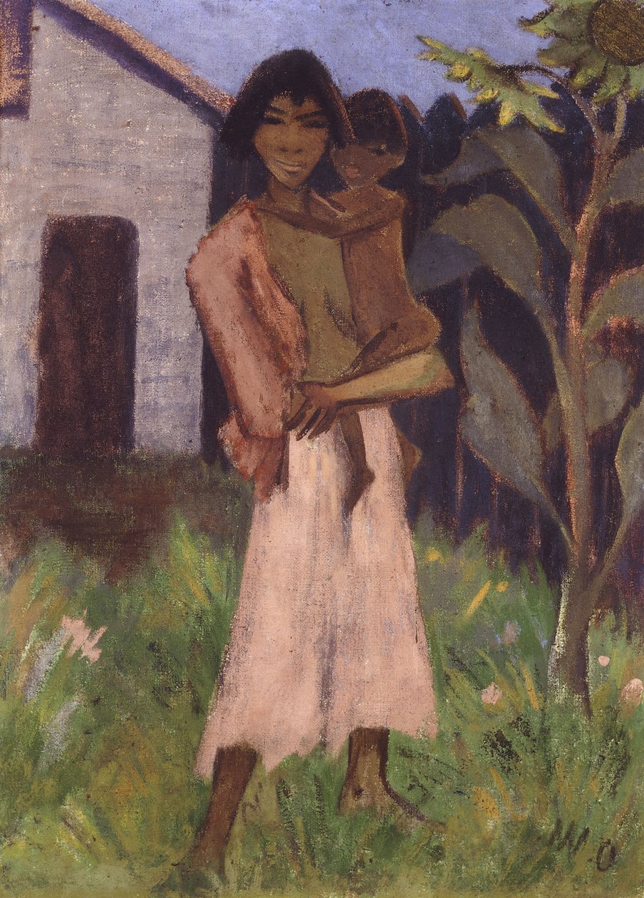 Çocuklarla Ayakta Çingene; Çocuklu ayakta duran çingene kadın, 1927 by Otto Mueller